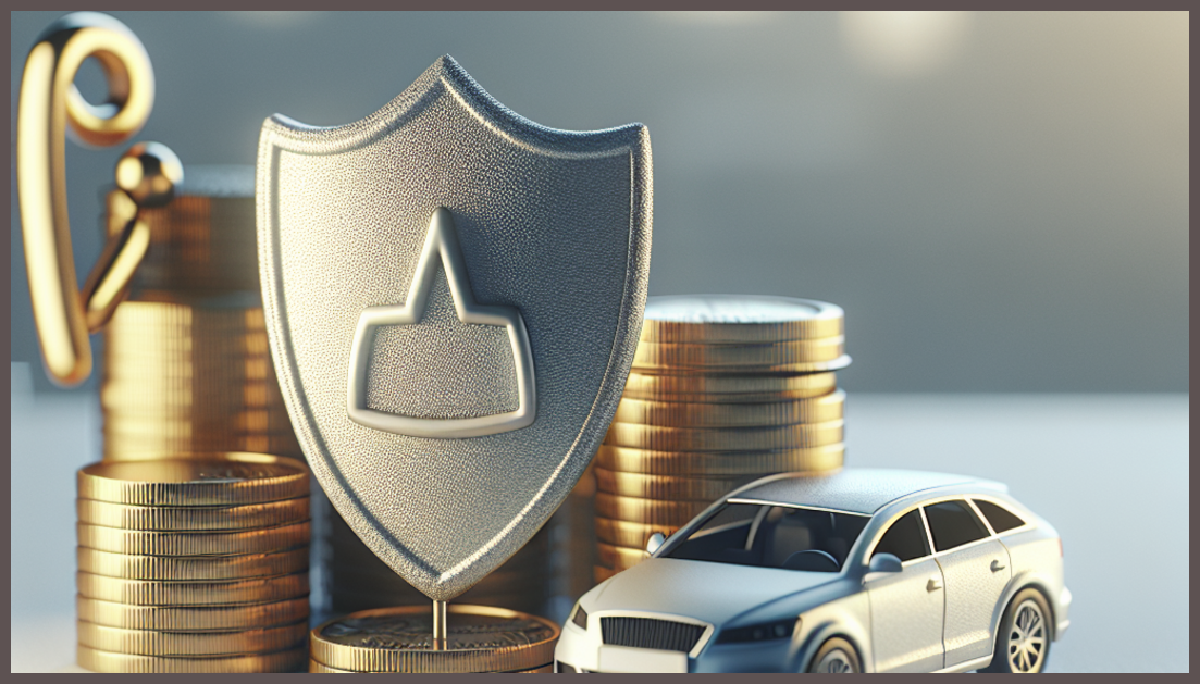 Stacked coins with a car and insurance symbols, representing savings.