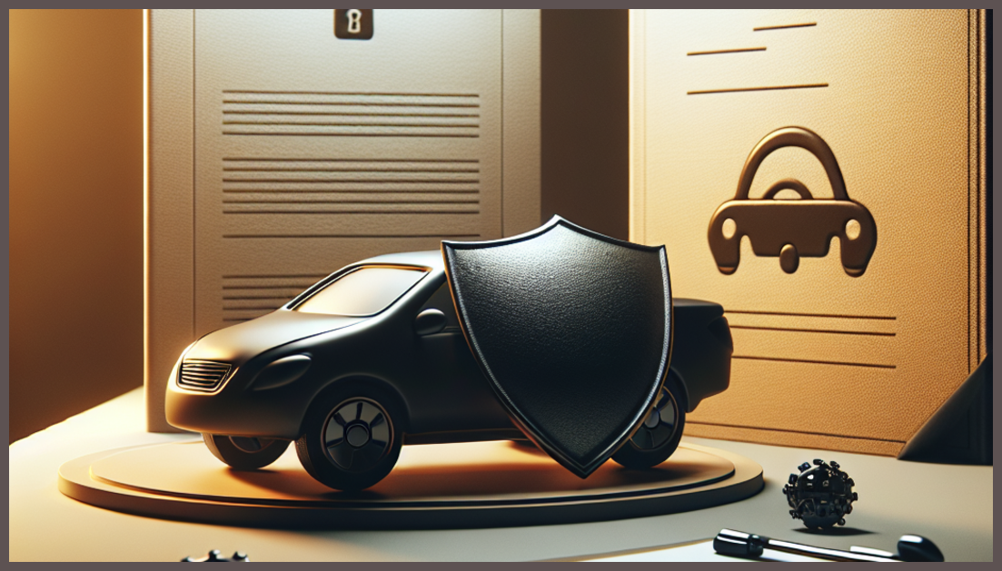 Illustration of car insurance documents with a car symbol.