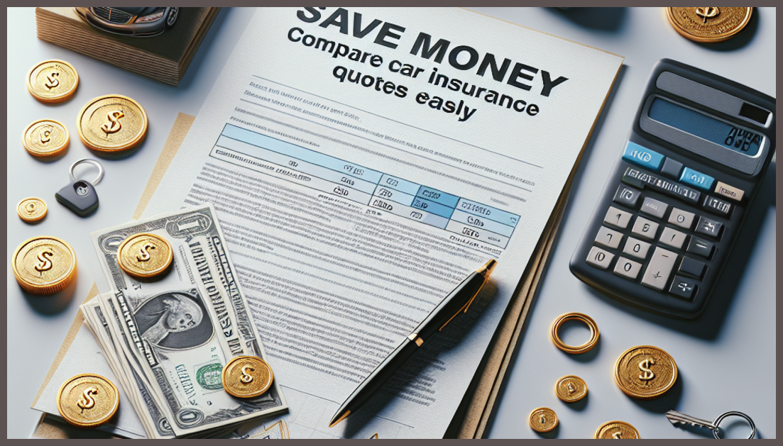 Comparison of car insurance paperwork and calculator for savings.