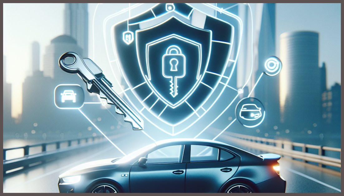 Minimalist car insurance concept with a shield icon and a car.