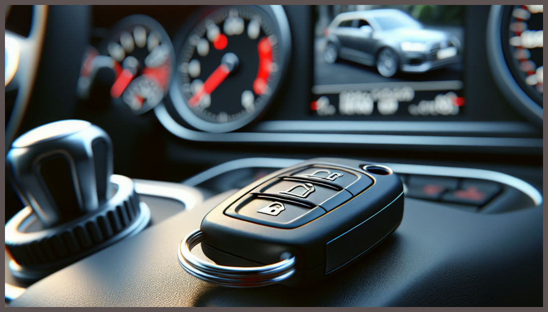 A minimalist representation of car insurance with a symbolic key.