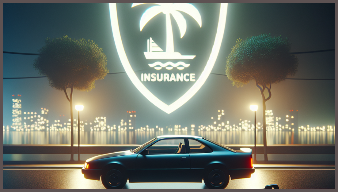 A car insurance symbol and California landscape representation.