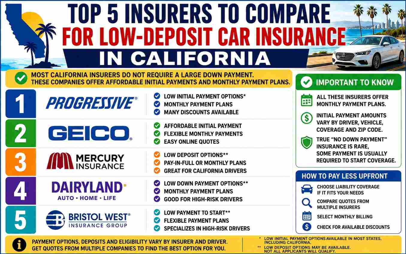 Infographic of No Down Payment Car Insurance In California